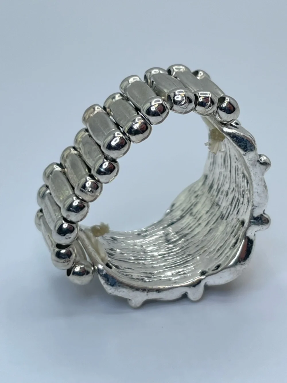 Silver Tone Yellow Howlite Stretch Ring Boho Statement